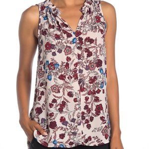 💸💸Vince Camuto Gathered Floral Sleeveless Blouse